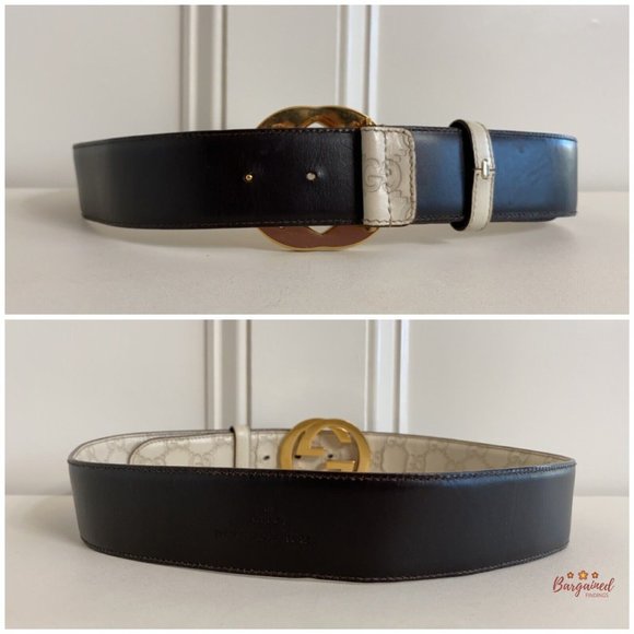 Authentic Gucci Cream Guccissima Leather Gold Interlocking G Buckle Belt 80/32 - Picture 7 of 12